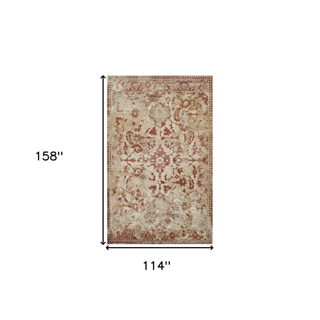 10 x 13 Red and Beige Oriental Area Rug Image 3