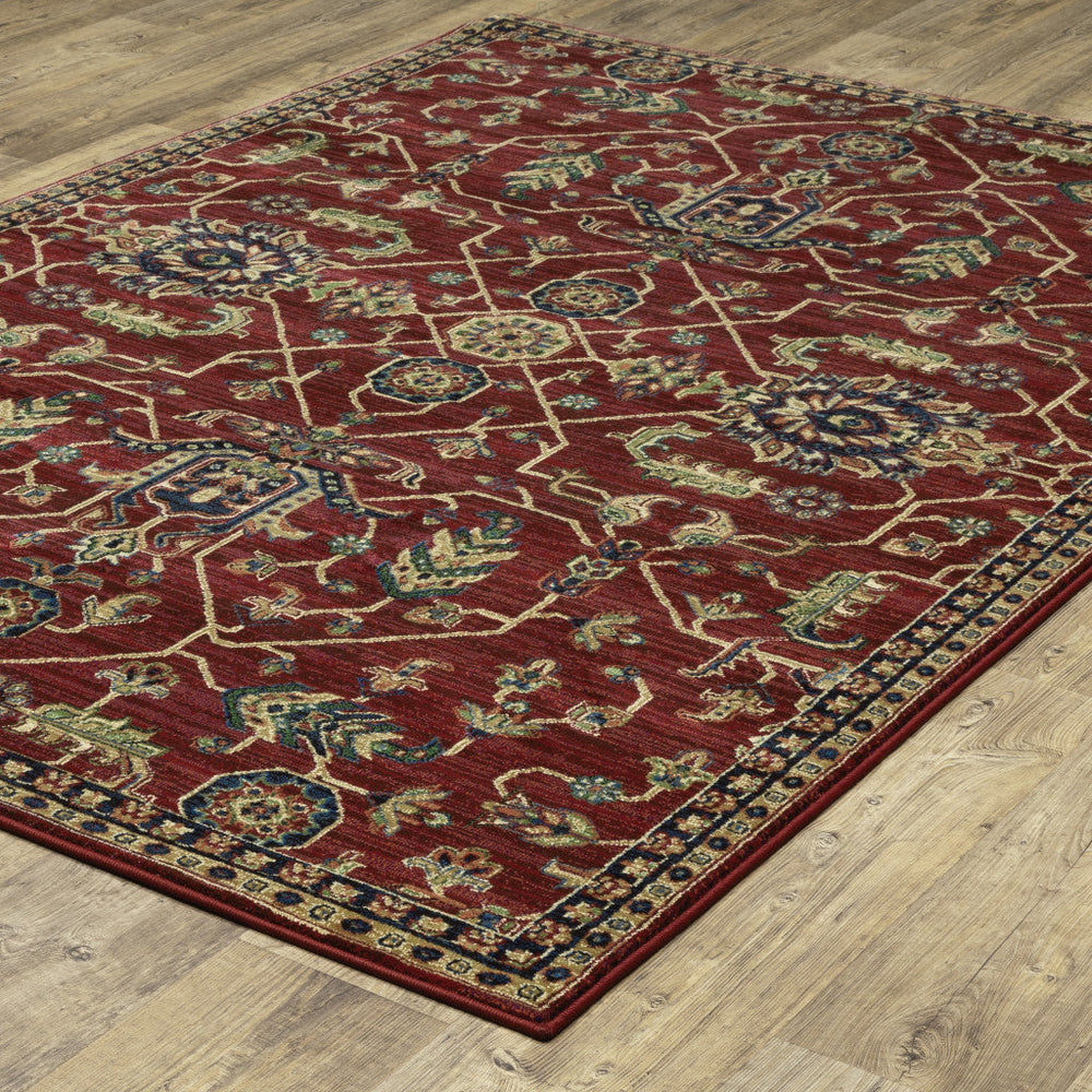 10 X 13 Red And Blue Oriental Power Loom Stain Resistant Area Rug Image 2