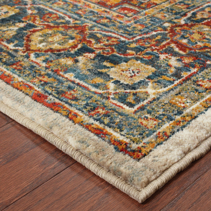 10 X 13 Red Gold Orange Green Ivory Rust And Blue Oriental Power Loom Stain Resistant Area Rug Image 4