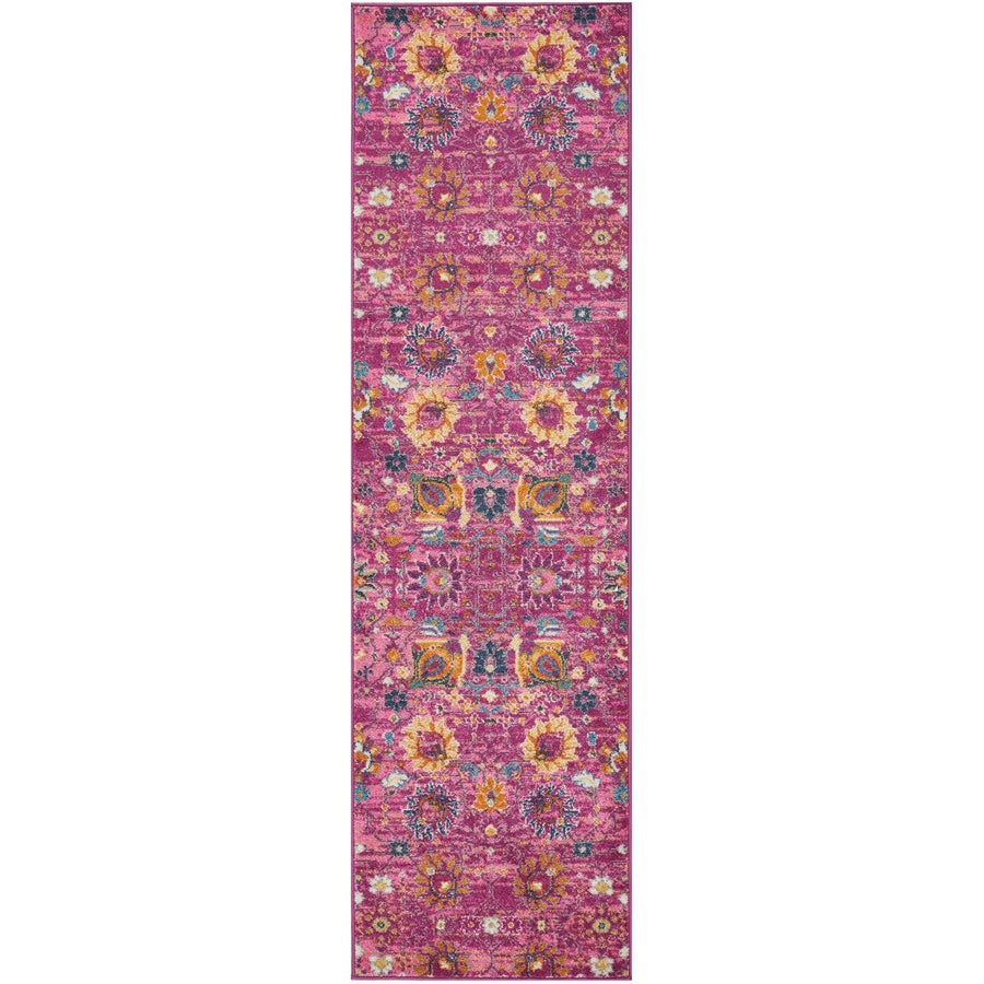 10 Pink Floral Power Loom Runner Rug Image 1