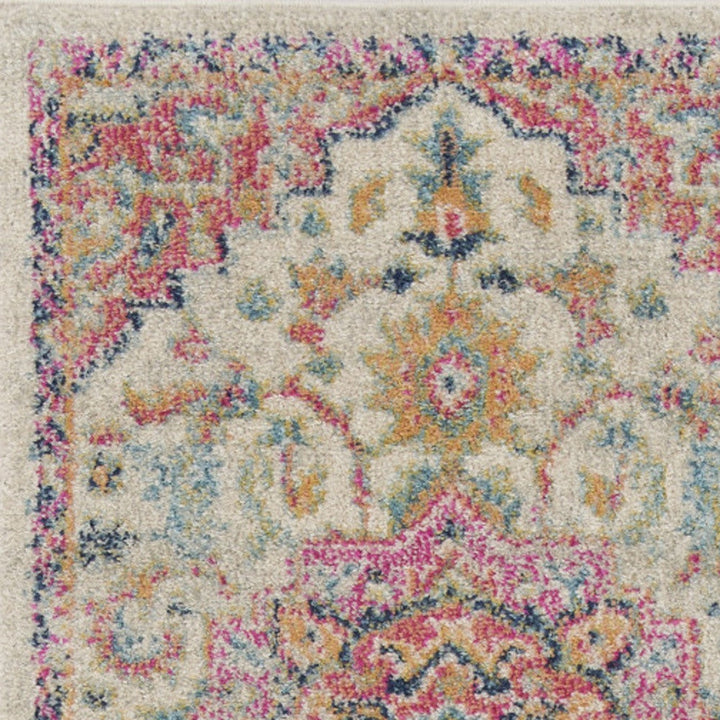 10 Pink and Ivory Oriental Power Loom Runner Rug Image 3