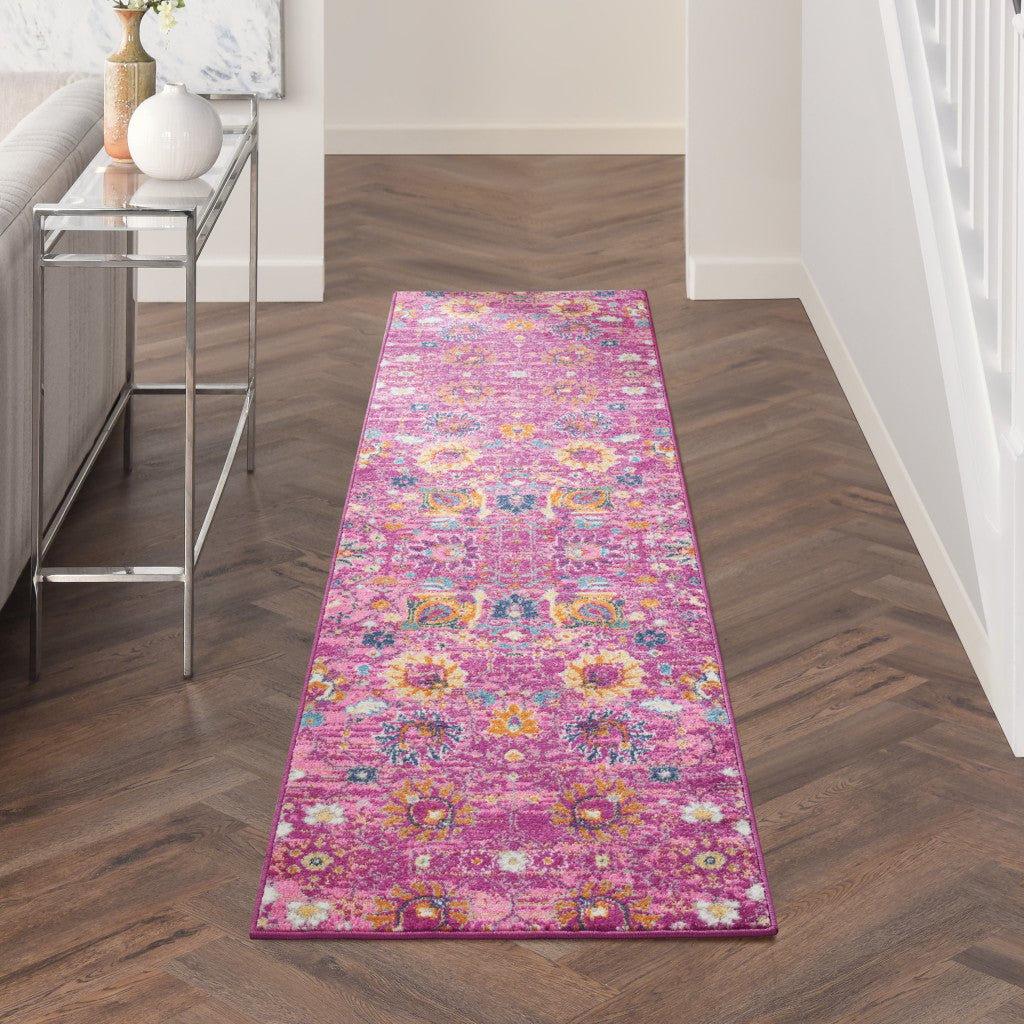 10 Pink Floral Power Loom Runner Rug Image 7