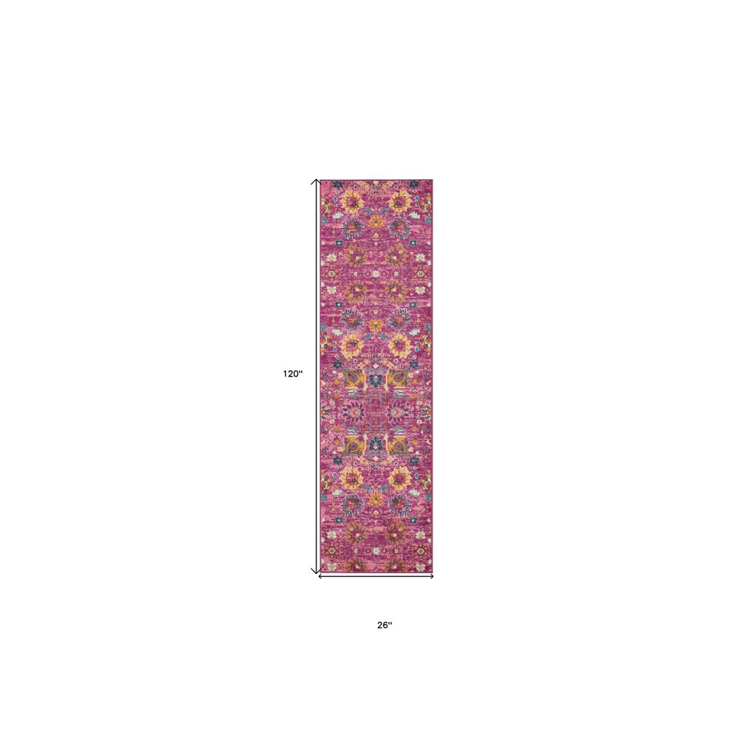 10 Pink Floral Power Loom Runner Rug Image 8