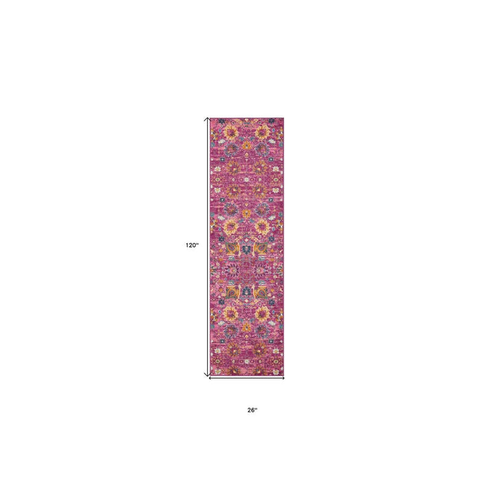 10 Pink Floral Power Loom Runner Rug Image 8