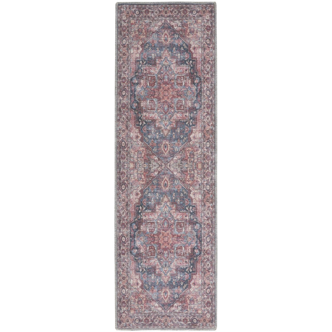 10 Red Floral Power Loom Distressed Washable Runner Rug Image 1