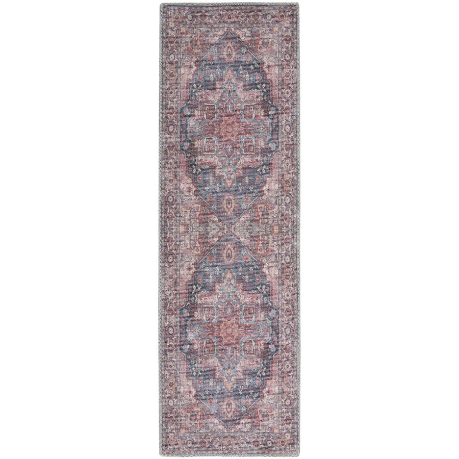 10 Red Floral Power Loom Distressed Washable Runner Rug Image 1