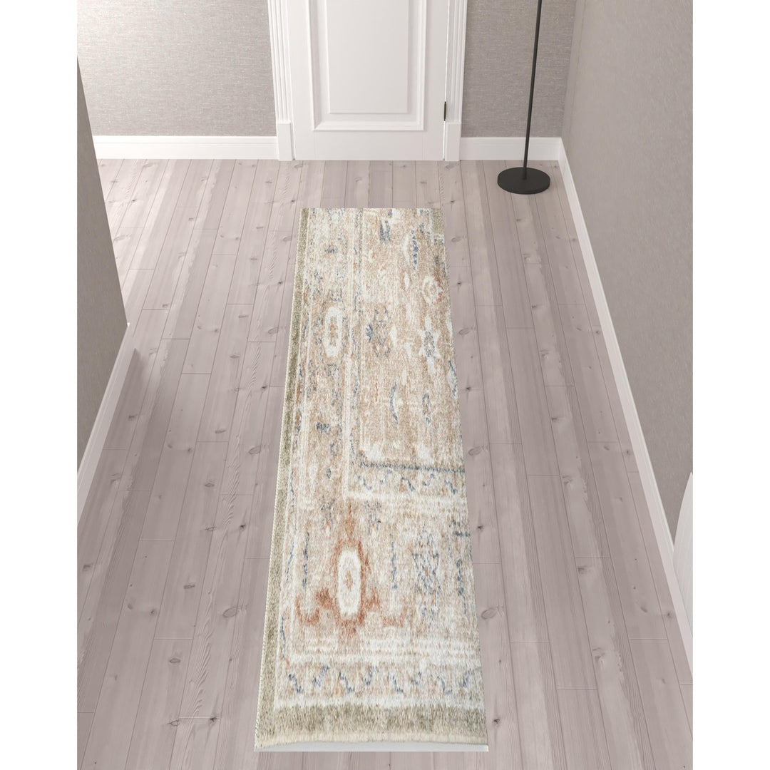 10 Sage Oriental Power Loom Distressed Washable Runner Rug Image 3