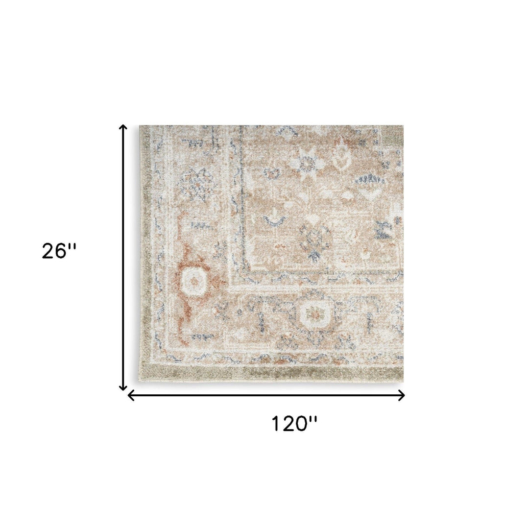 10 Sage Oriental Power Loom Distressed Washable Runner Rug Image 5