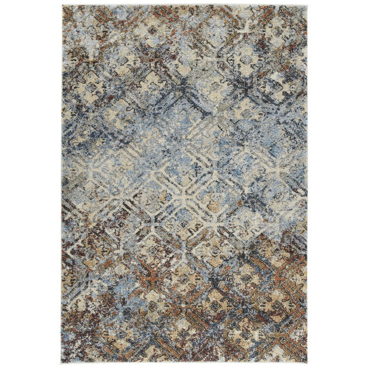 10 X 13 Brown Light Blue And Gray Distressed Diamond Area Rug Image 2