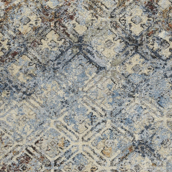 10 X 13 Brown Light Blue And Gray Distressed Diamond Area Rug Image 3