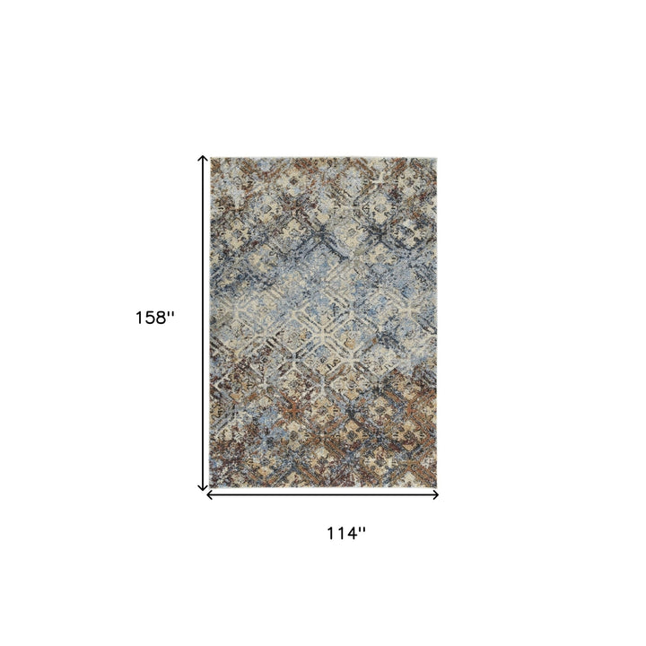 10 X 13 Brown Light Blue And Gray Distressed Diamond Area Rug Image 11