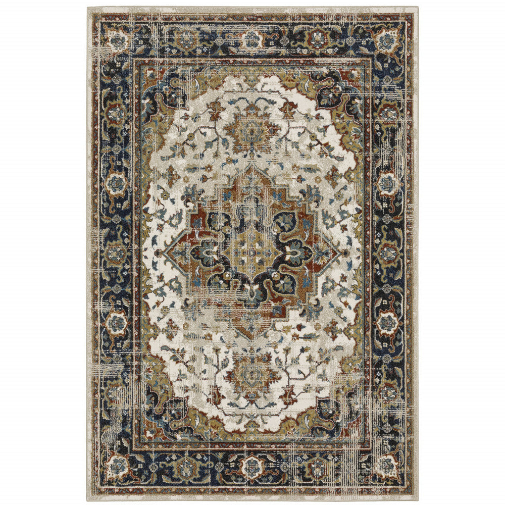 10 X 13 Beige Blue Green Rust And Grey Oriental Power Loom Stain Resistant Area Rug Image 2