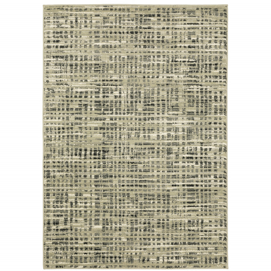 10 X 13 Beige Grey Ivory And Sage Blue Geometric Power Loom Stain Resistant Area Rug Image 1