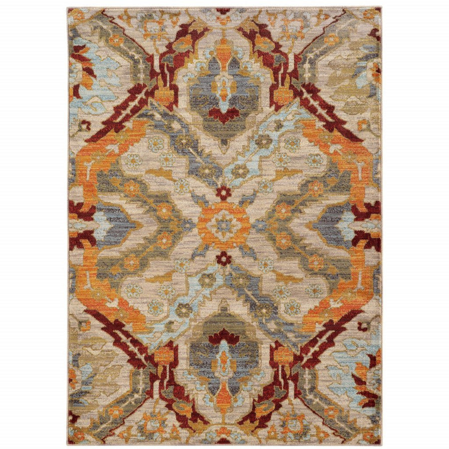 10 X 13 Beige Orange Blue Gold And Grey Abstract Power Loom Stain Resistant Area Rug Image 1