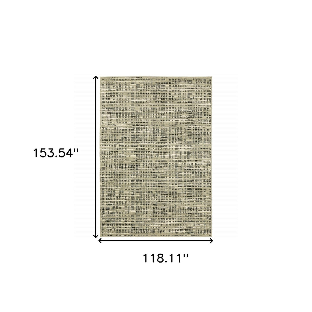 10 X 13 Beige Grey Ivory And Sage Blue Geometric Power Loom Stain Resistant Area Rug Image 9