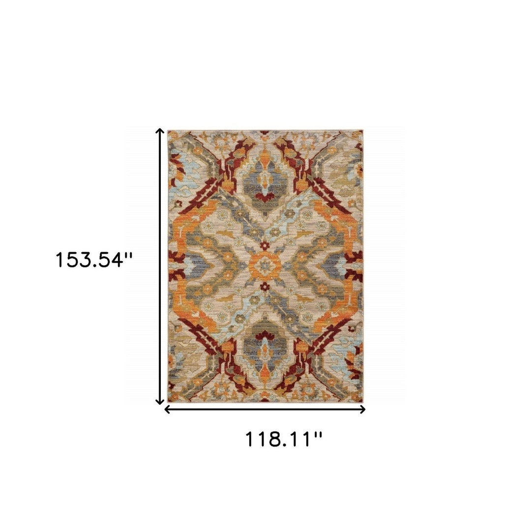 10 X 13 Beige Orange Blue Gold And Grey Abstract Power Loom Stain Resistant Area Rug Image 5