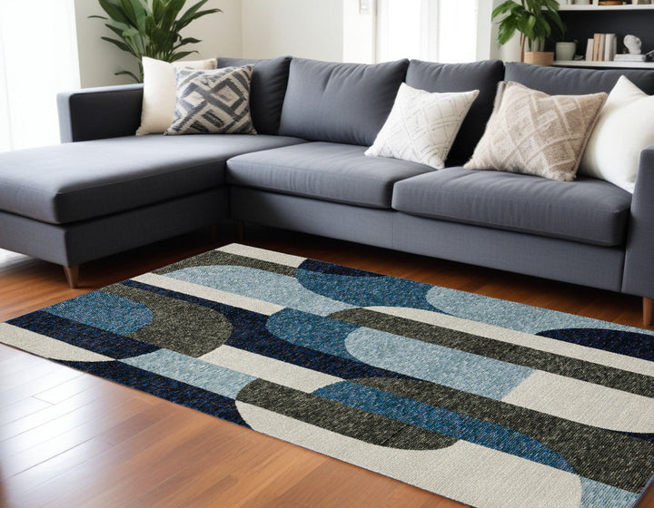 10 x 13 Blue and Gray Geometric Power Loom Area Rug Image 1