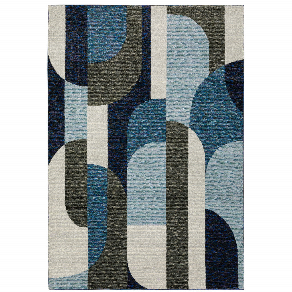 10 x 13 Blue and Gray Geometric Power Loom Area Rug Image 2