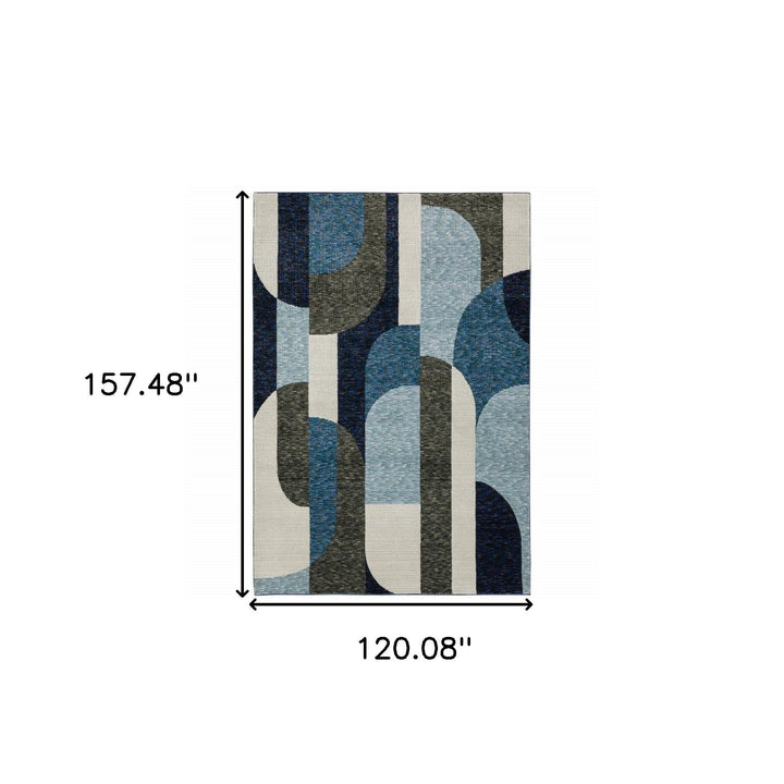 10 x 13 Blue and Gray Geometric Power Loom Area Rug Image 3