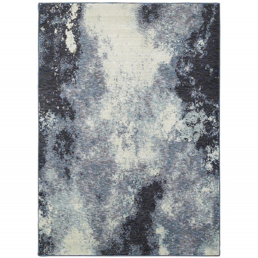 10 x 13 Blue and Ivory Abstract Power Loom Area Rug Image 1