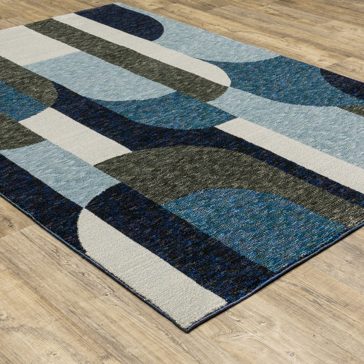 10 x 13 Blue and Gray Geometric Power Loom Area Rug Image 5