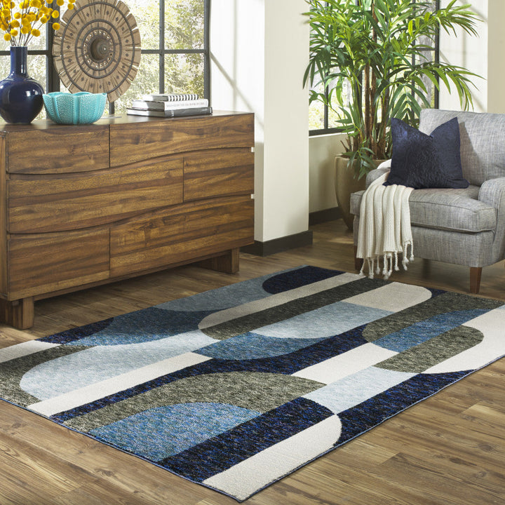 10 x 13 Blue and Gray Geometric Power Loom Area Rug Image 9