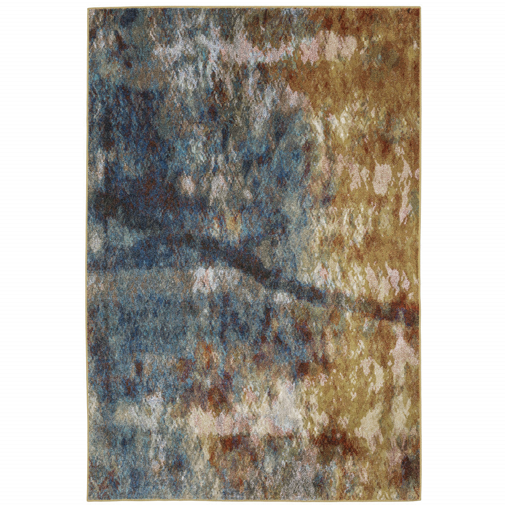 10 X 13 Blue Gold Teal Rust Grey And Beige Abstract Power Loom Stain Resistant Area Rug Image 1