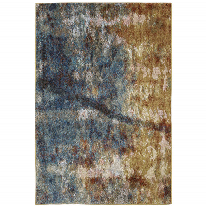 10 X 13 Blue Gold Teal Rust Grey And Beige Abstract Power Loom Stain Resistant Area Rug Image 1