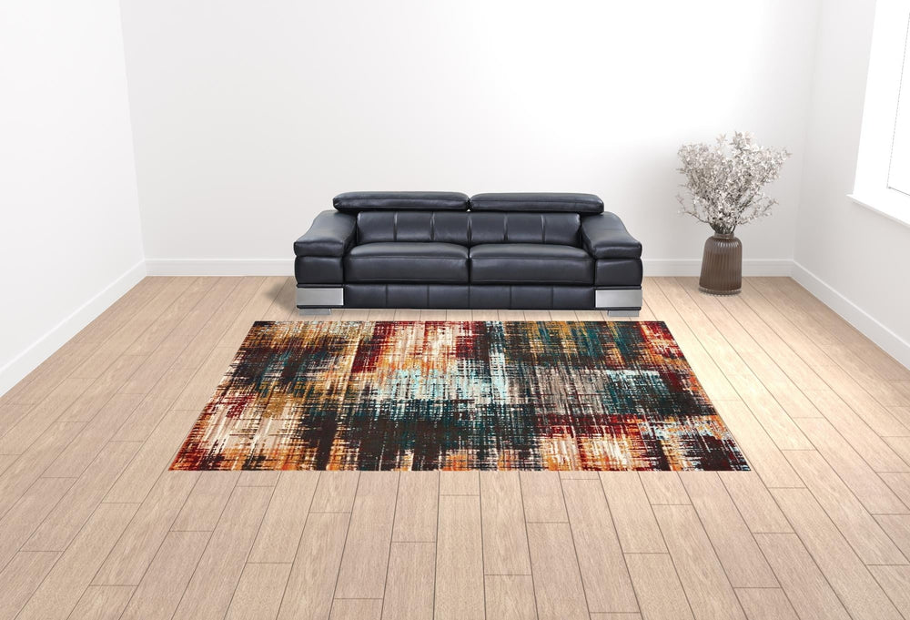 10 X 13 Blue Gold Red And Grey Abstract Power Loom Stain Resistant Area Rug Image 2