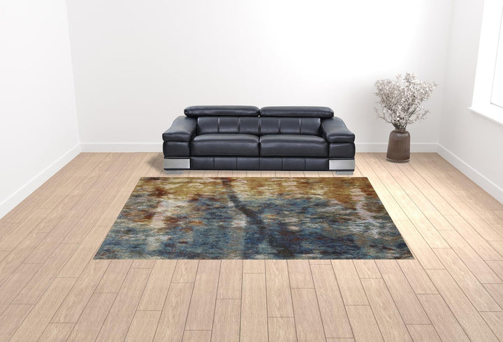 10 X 13 Blue Gold Teal Rust Grey And Beige Abstract Power Loom Stain Resistant Area Rug Image 2