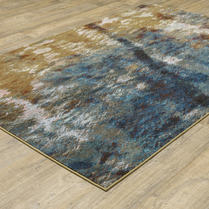 10 X 13 Blue Gold Teal Rust Grey And Beige Abstract Power Loom Stain Resistant Area Rug Image 7