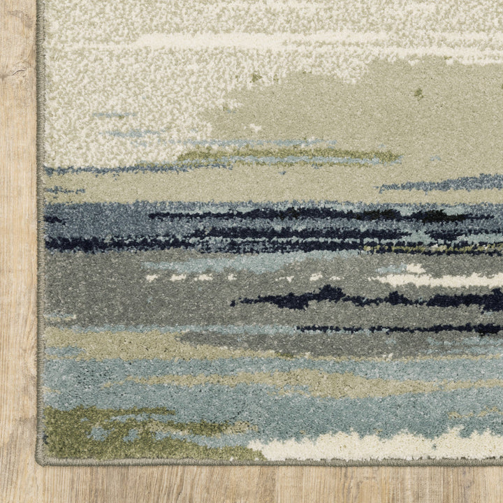 10 X 13 Blue Green Grey Light Blue And Beige Abstract Power Loom Stain Resistant Area Rug Image 1