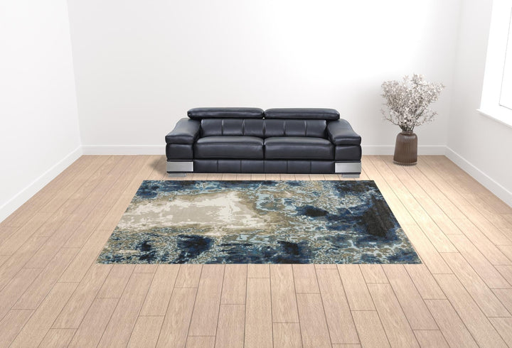 10 X 13 Blue Grey Charcoal And Beige Abstract Power Loom Stain Resistant Area Rug Image 2