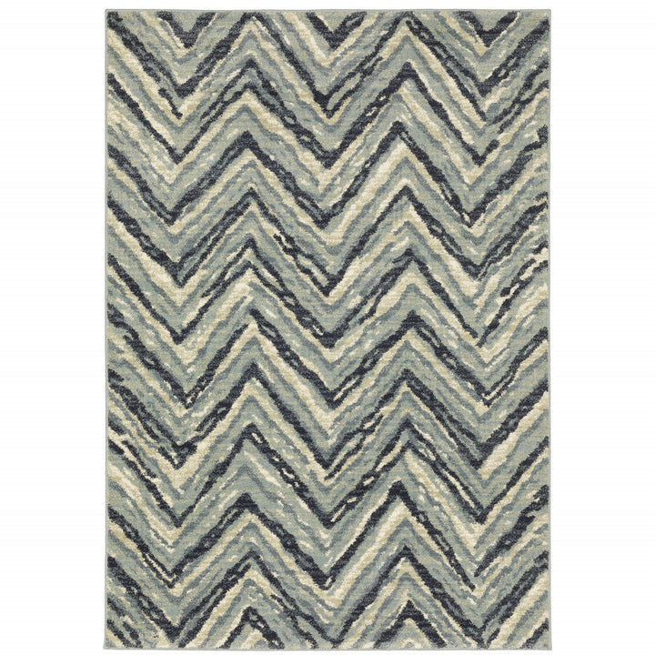 10 X 13 Blue Ivory Grey Beige And Light Blue Geometric Power Loom Stain Resistant Area Rug Image 1