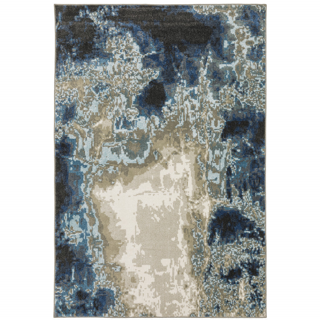 10 X 13 Blue Grey Charcoal And Beige Abstract Power Loom Stain Resistant Area Rug Image 5