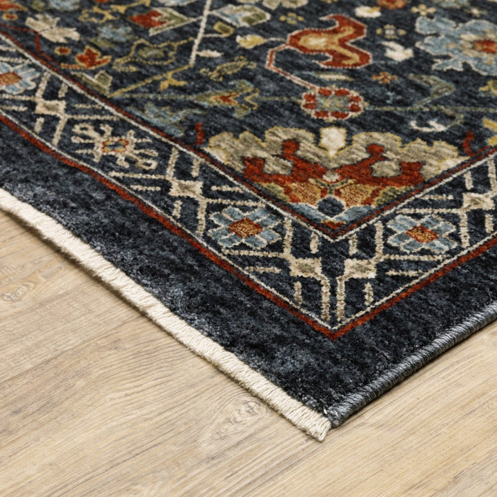 10 X 13 Blue Red Ivory And Gold Oriental Power Loom Stain Resistant Area Rug With Fringe Image 3