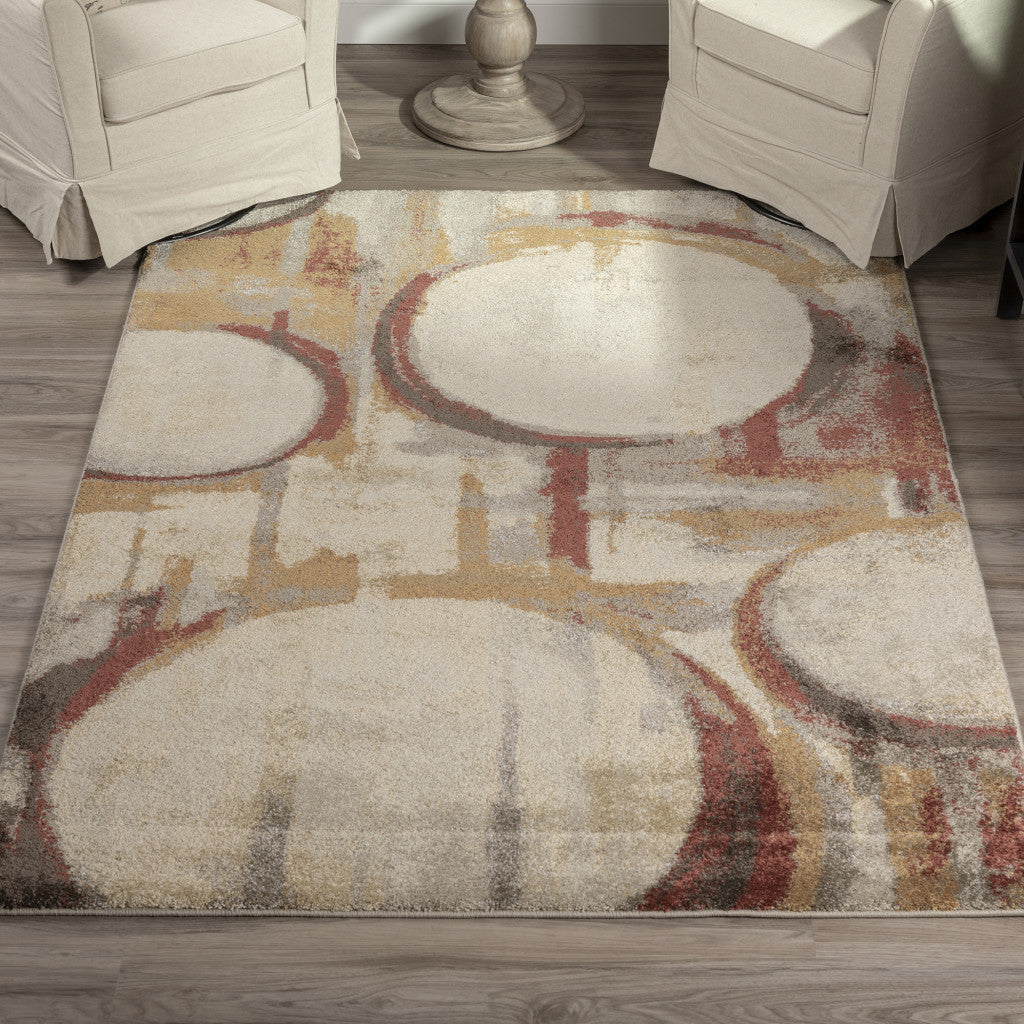 10 X 13 Brick Ivory and Gold Geometric Area Rug Image 9