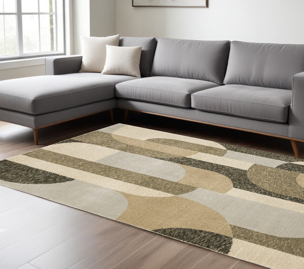 10 x 13 Brown and Ivory Geometric Power Loom Area Rug Image 1