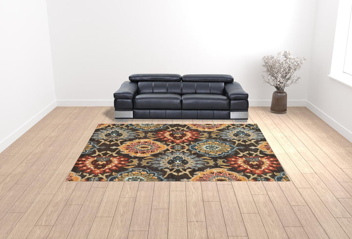 10 X 13 Brown Grey Rust Red Gold Teal And Blue Green Floral Power Loom Stain Resistant Area Rug Image 2