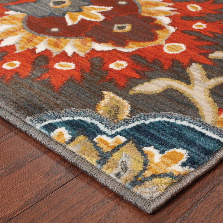 10 X 13 Brown Grey Rust Red Gold Teal And Blue Green Floral Power Loom Stain Resistant Area Rug Image 3