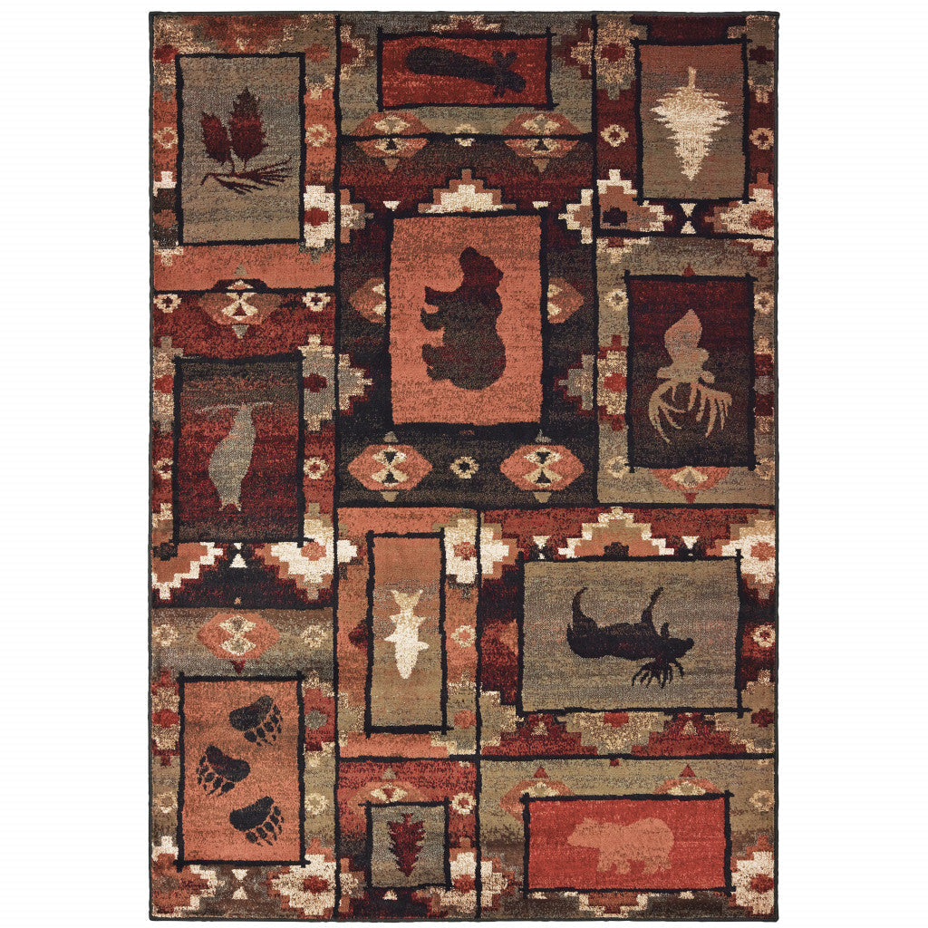 10 X 13 Brown Rust Berry Sage Green Gold And Ivory Southwestern Power Loom Stain Resistant Area Rug Image 1