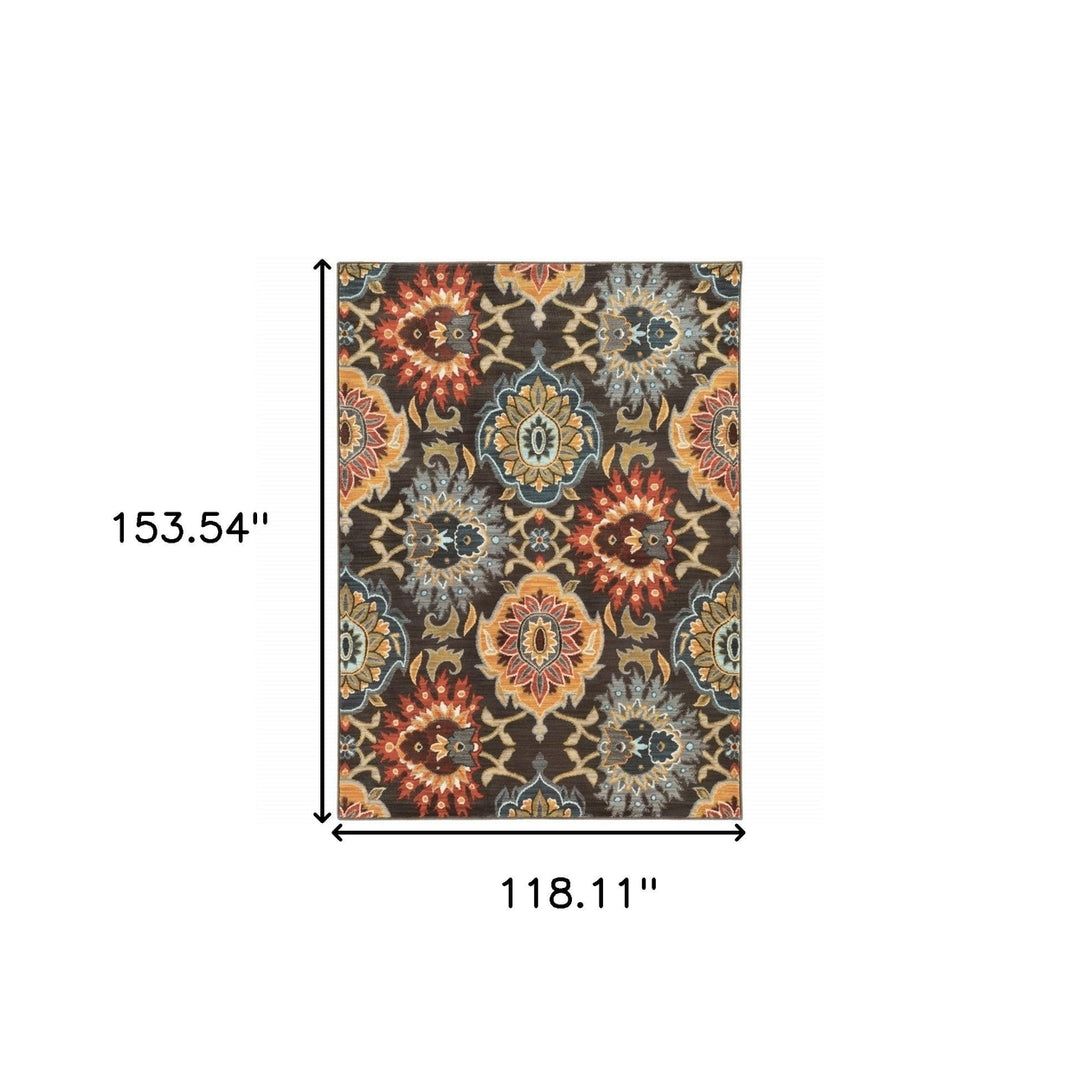 10 X 13 Brown Grey Rust Red Gold Teal And Blue Green Floral Power Loom Stain Resistant Area Rug Image 4