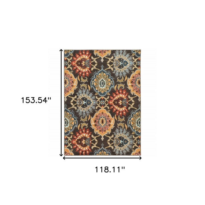 10 X 13 Brown Grey Rust Red Gold Teal And Blue Green Floral Power Loom Stain Resistant Area Rug Image 4