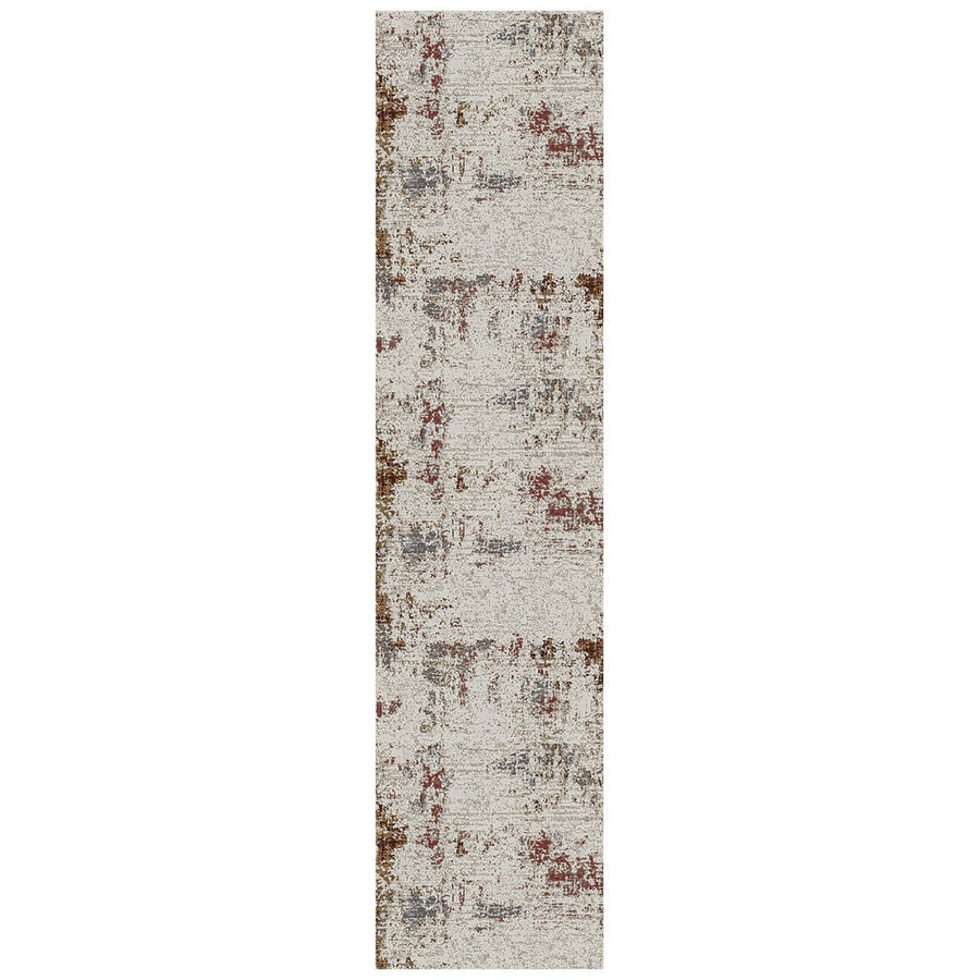 10 Red and Ivory Abstract Power Loom Runner Rug Image 1