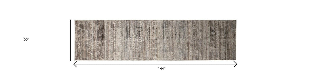 10 X 13 Ivory Gray And Black Abstract Distressed Area Rug With Fringe Image 4