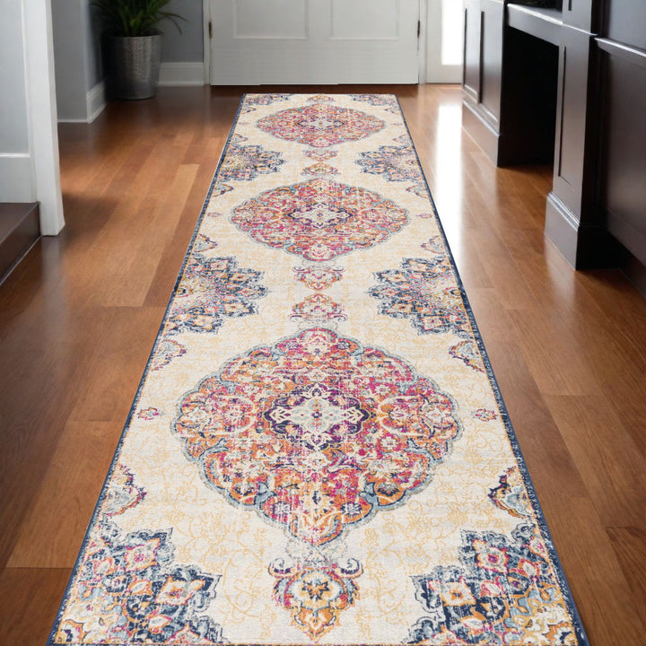 2 X 4 Blue and Beige Medallion Area Rug Image 1