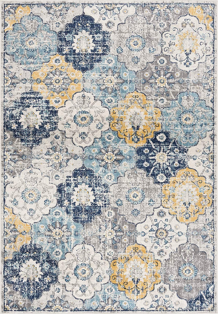 15 Runner Blue and Yellow Floral Runner Rug Image 2