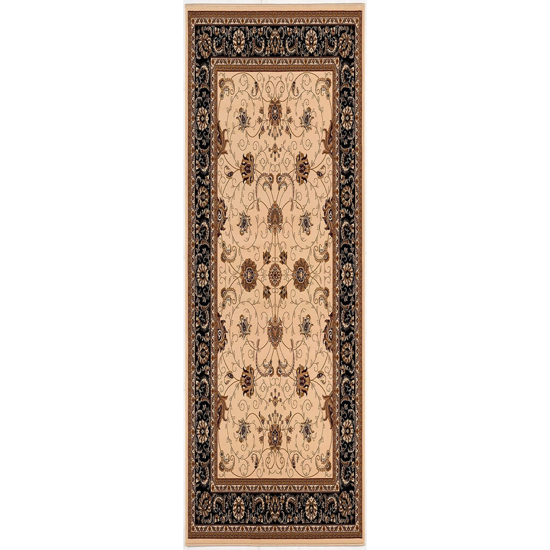 5 x 8 Black and Ivory Oriental Power Loom Area Rug Image 4