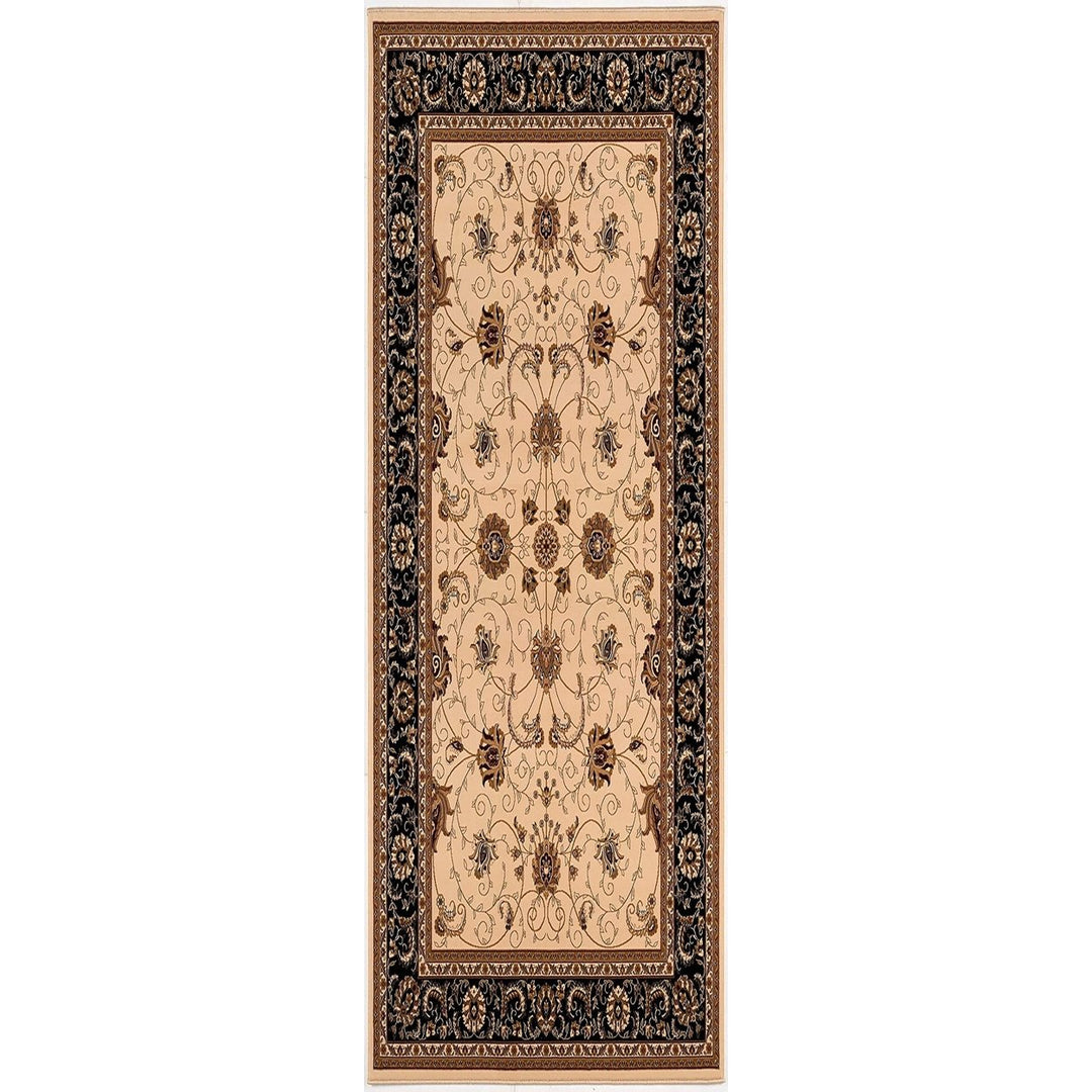 5 x 8 Black and Ivory Oriental Power Loom Area Rug Image 1