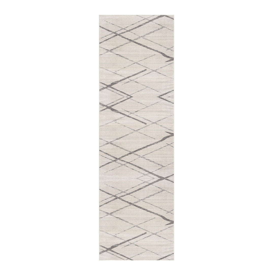 6 Runner Gray and Ivory Geometric Runner Rug Image 1